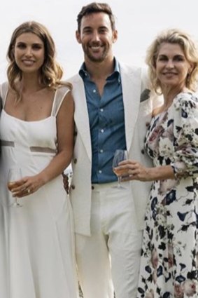 Keating was home for the society wedding Gigi Penna and Matt Langsford, pictured here with Paul Keating's  friend and mother of the bride, the actor Julianne Newbould.