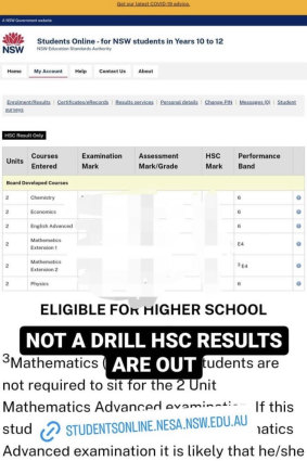 A screenshot of the results page, as shared on Instagram.