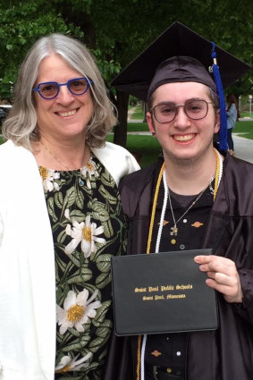Professor Sue Duval and her son Jeremy Duval on her son's graduation day. 