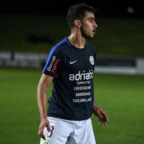 Bahraini refugee Hakeem Al-Araibi on the field for Pascoe Vale FC.