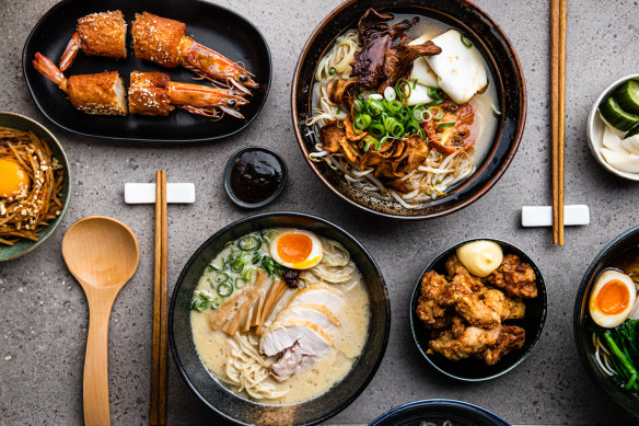 A selection of dishes at Bones Ramen.