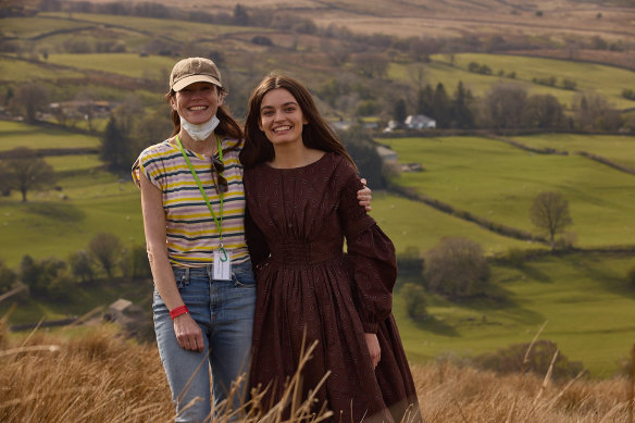 O’Connor and her leading lady, Emma Mackey, on location in Yorkshire.
