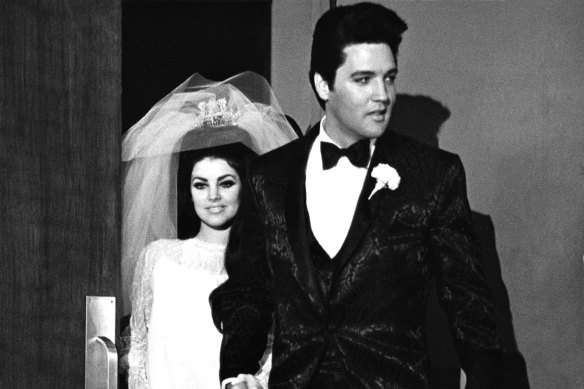 Elvis and Priscilla Presley on their wedding day in 1967.