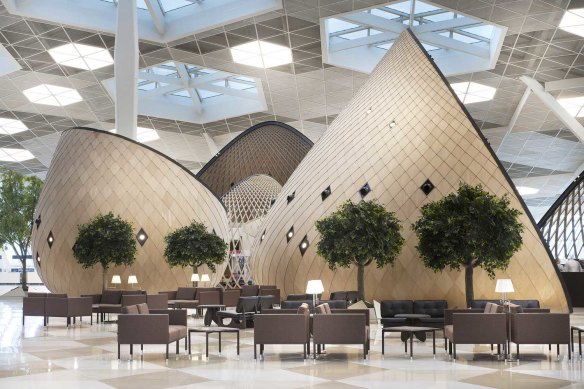 Heydar Aliyev International Airport: cafes will reside in cocoon-like structures.