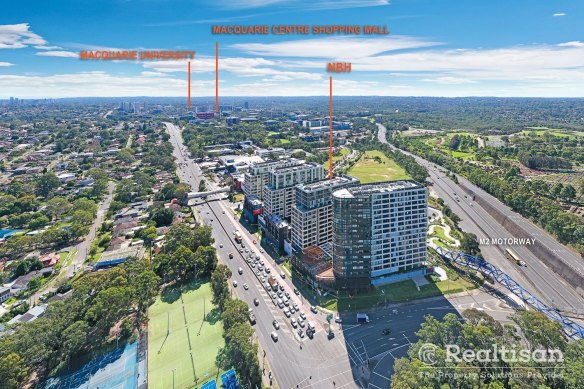 Real estate promotional images highlight the location of nbh at Lachlan’s Line, Macquarie Park.