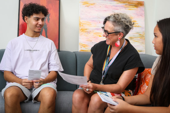 Young Women, Families and Safe Relationships senior manager Lou Baker (middle) facilitates programs to support young people who have experienced domestic and family violence, and those currently using violence.