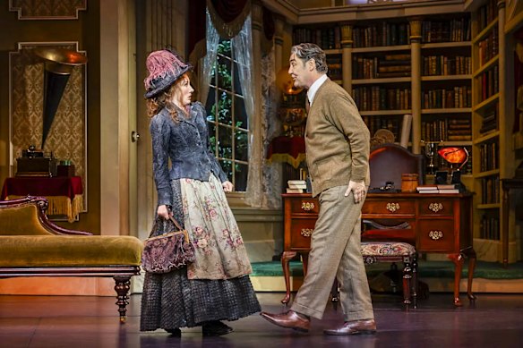 Claire Lyon as Eliza Doolittle and Nathaniel Parker as Professor Henry Higgins in the 2026 Opera Australia production of My Fair Lady.