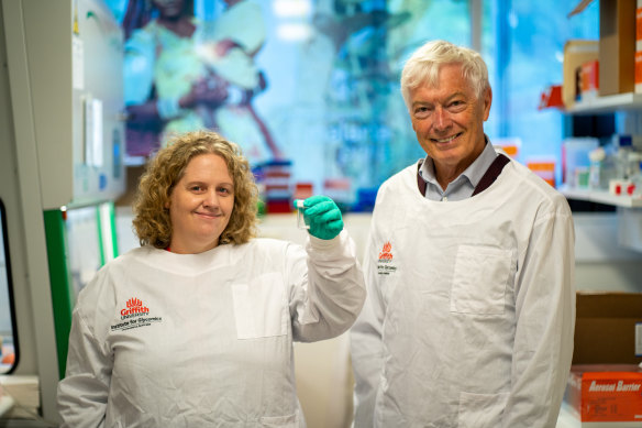Malaria researchers Dr Danielle Stanisic and Professor Michael Good in their lab at the Institute for Glycomics at Griffith’s Gold Coast campus.