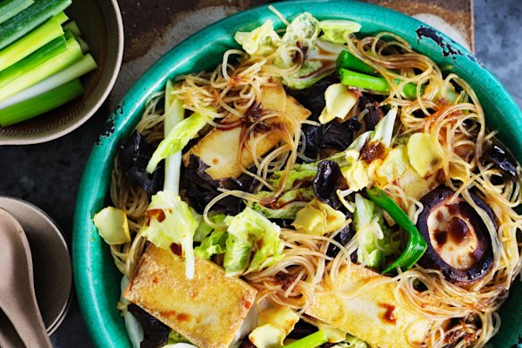 Shiitake, tofu and cabbage stir-fry.