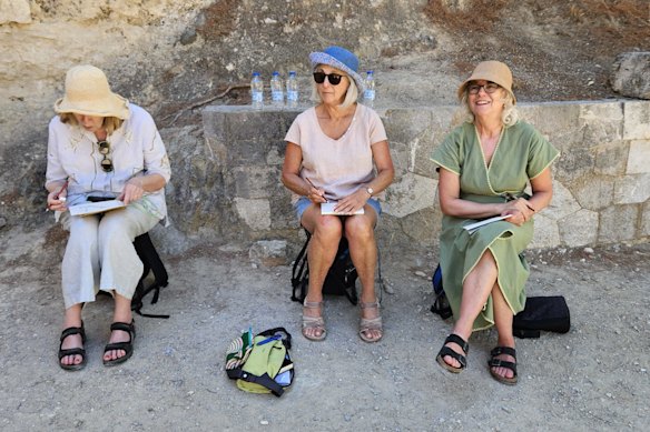 The author, far left, and friends on tour, soon learn that drawing a place is different to snapping a photo of it.