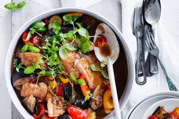 Adam Liaw’s chicken and ratatouille.