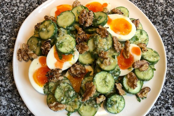 Ben Shewry’s lunch salad recipe with cucumber, soft-boiled egg and walnuts is packed with healthy ingredients.