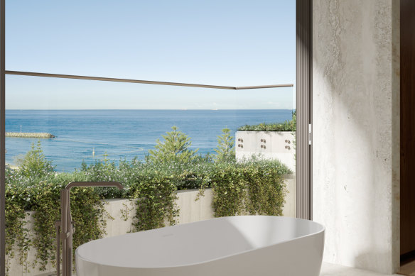 The Meridian penthouse features a deep soak tub.