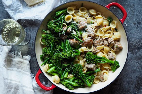 Orecchiette with pork and fennel sausage and broccolini.