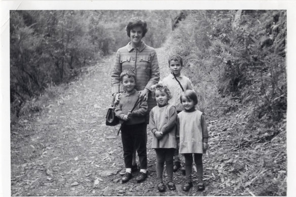 Ryan (centre) circa 1970, aged 3, with mother Marguerite, brothers Peter, 5, and Alan, 7, and twin sister Anny.