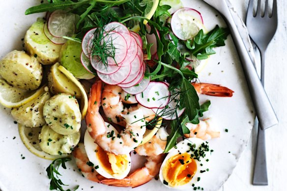 Jill Dupleix's prawn and potato salad.