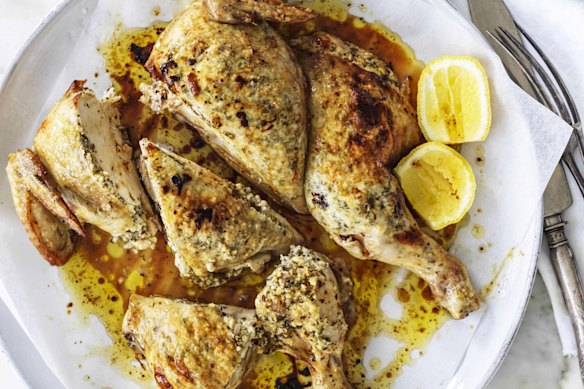 Butterflied chicken with ricotta and garlic stuffing.