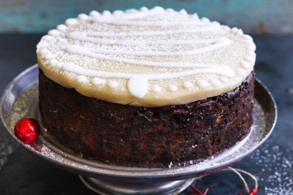 A marzipan-topped Christmas cake.