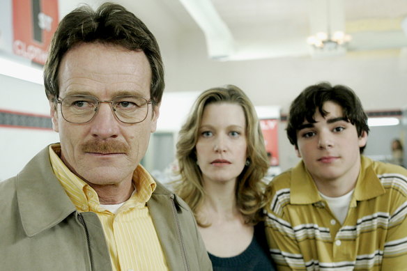 Breaking Bad: Walter White (Bryan Cranston), Skyler White (Anna Gunn) and Walter White jnr (RJ Mitte).