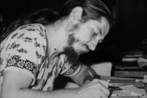 John Stanwell at 4ZZZ in 1975. Stanwell was the first Finance and Promotions Coordinator at the station.