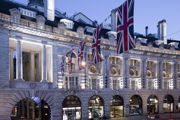 The facade of the luxury Hotel Café Royal in London.