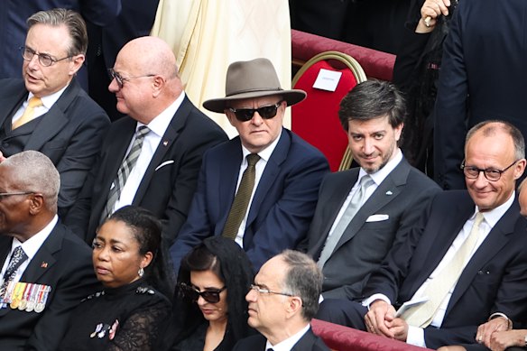 Prime Minister Anthony Albanese in his Akubra at Pope Leo’s inauguration Mass at the Vatican.