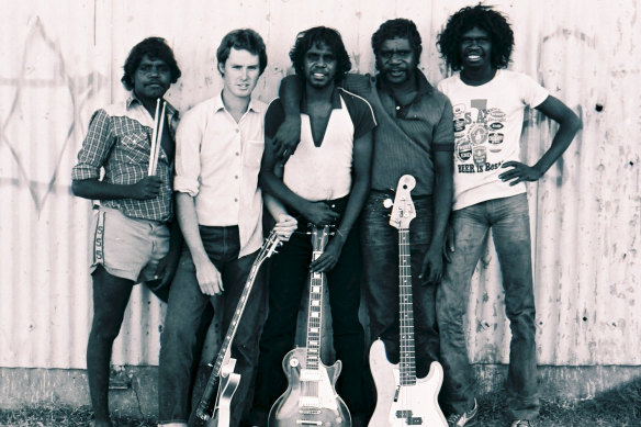 The Warumpi Band in 1981, from left, the late Gordon Butcher, Neil Murray, Sammy Butcher, Denis Minor and the late George Rrurrambu.