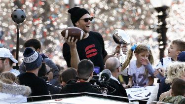 Tom Brady during the Patriots' Super Bowl celebration in downtown Boston earlier this year.