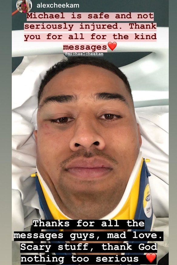 Michael Chee Kam let his teammates and fans know he was fine after he spent the night in John Hunter Hospital.
