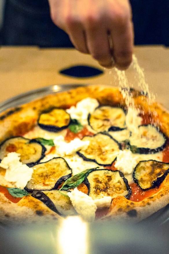 Roasted eggplant pizza.