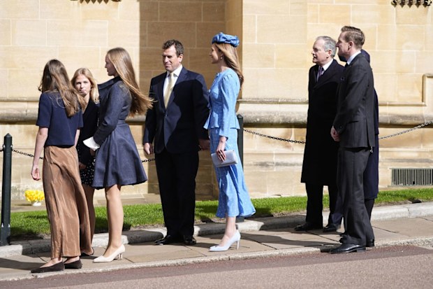 Isla Phillips, Harriet Sperling's daughter Georgina and Savannah Phillips leave after attending the Easter Service at St George's Chapel, Windsor Castle, Berkshire. Picture date: Sunday April 5, 2026
