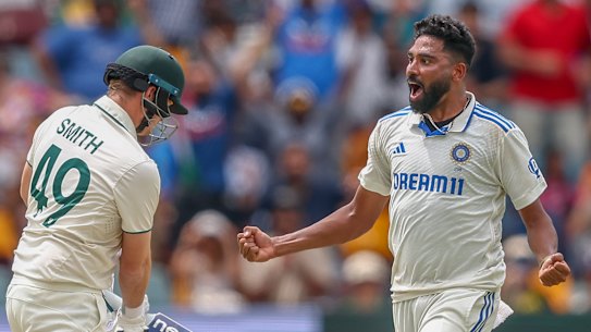 Steve Smith was caught behind down the leg side to the bowling of Mohammed Siraj.