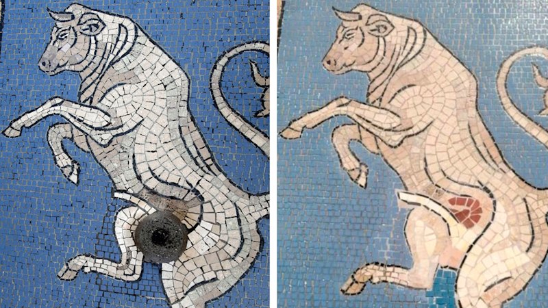 Restorer denies removing ‘lucky’ testicles from Milan bull mosaic