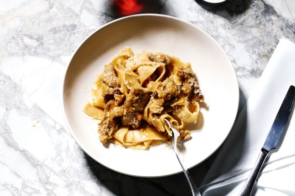Comfort food: Pappardelle with duck ragout and porcini mushrooms.