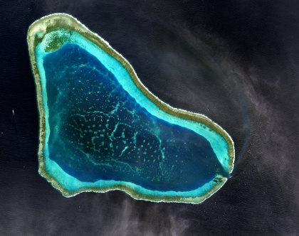 A satellite image of Scarborough Shoal, known for its rich fishing waters.