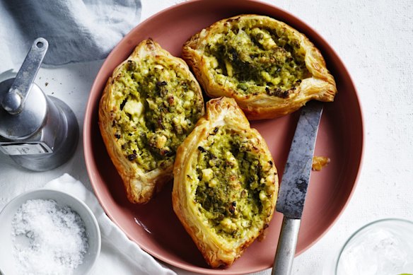 Pastizzi with a cheesy pea filling.