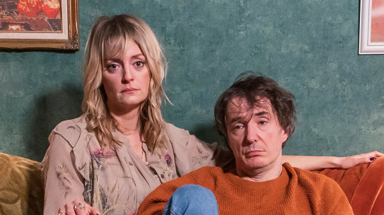 Morgana Robinson and Dylan Moran in Stuck.