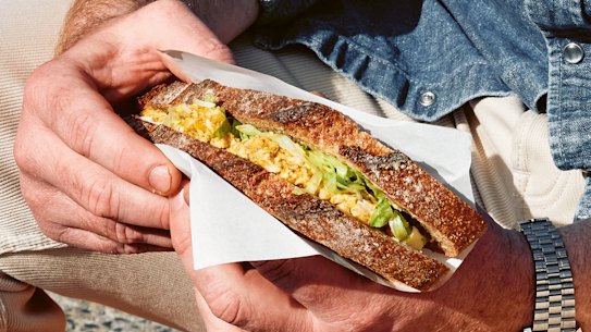 The filling for Neil Perry’s curried egg sandwich is also delicious in a baguette.
