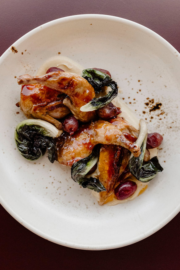 Quail with whipped chickpeas, grapes, radicchio and vino cotto.