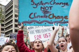 Students taking to the streets at a School Strike 4 Climate rally.