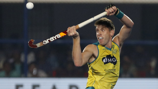 The Kookaburra's Eddie Ockenden at the World Cup. The team will play the Netherlands in a semi-final.