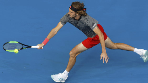 Tip top: Up-and-coming 20-year-old Stefanos Tsitsipas forced the Swiss legend to dig deep.