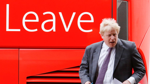 Boris Johnson arrives on the infamous 'Brexit bus' during the 2016 referendum campaign.