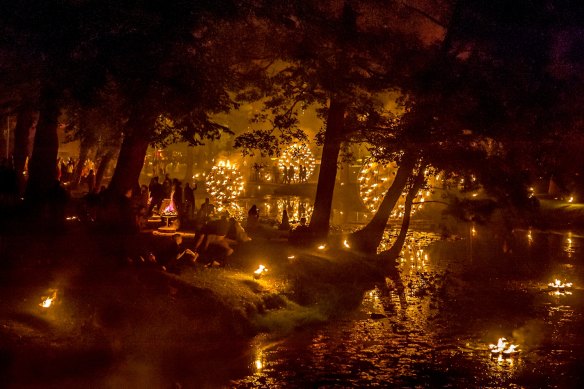 The travelling Fire Gardens event, pictured here in Melbourne’s Royal Botanic Gardens, was set to be held in Brisbane in September 2019.