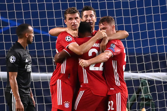 Bayern celebrate as Gnabry scores his second.