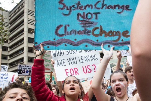 Students taking to the streets at a School Strike 4 Climate rally.