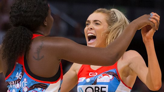 Tattoo you: Sam Wallace with Helen Housby after the win in the Sydney derby last week.