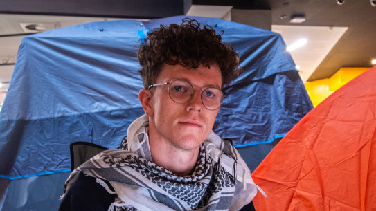 Master’s degree student Luca says he and other protesters are juggling end-of-year assignments while keeping the campus protests alive.  