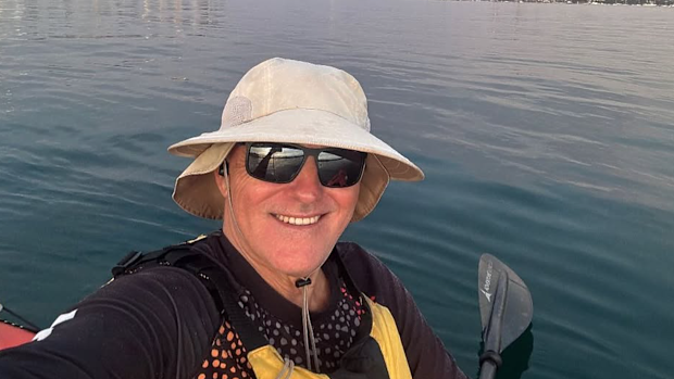 Malcolm Turnbull kayaking on Sydney Harbour in late 2024.