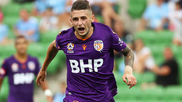 Jake Brimmer, seen here playing for Perth Glory, impressed in his new side Melbourne Victory's Asian Champions League match against Beijing.